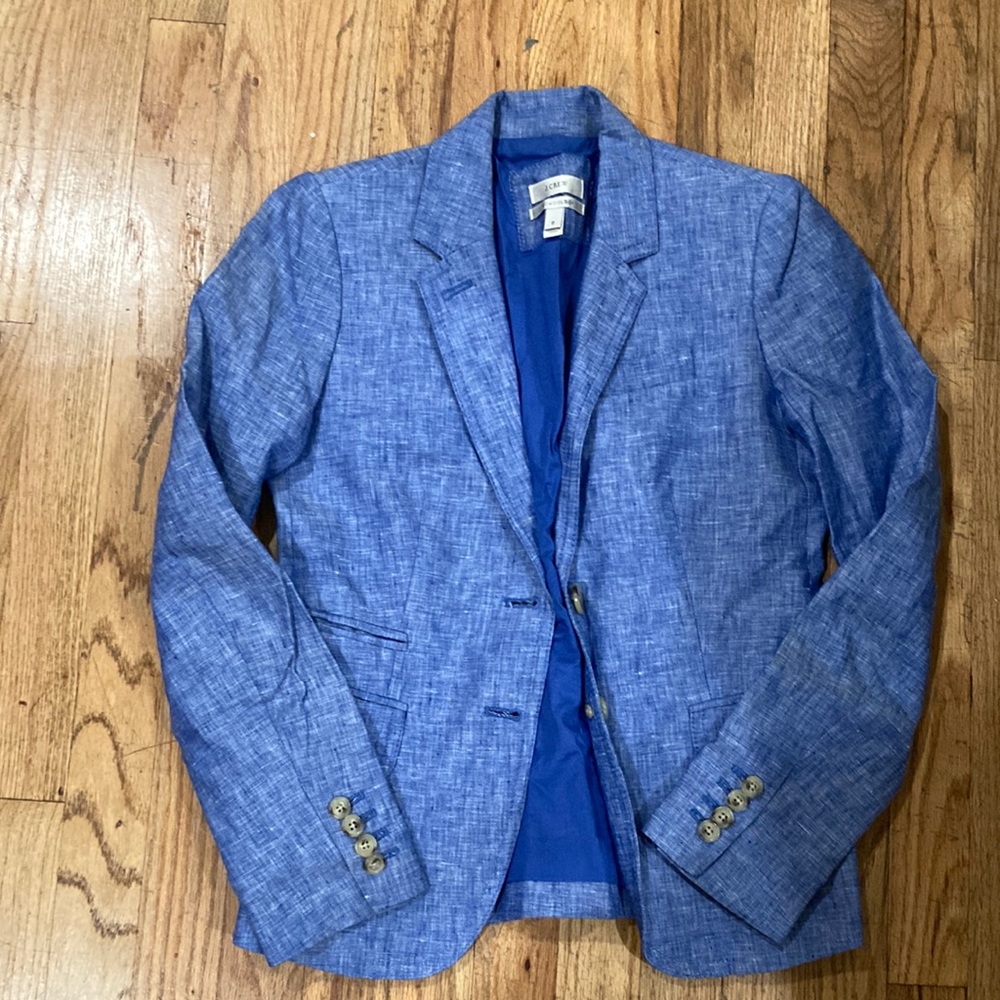 J. Crew, Linen Schoolboy Blazer, Blue, Size 0